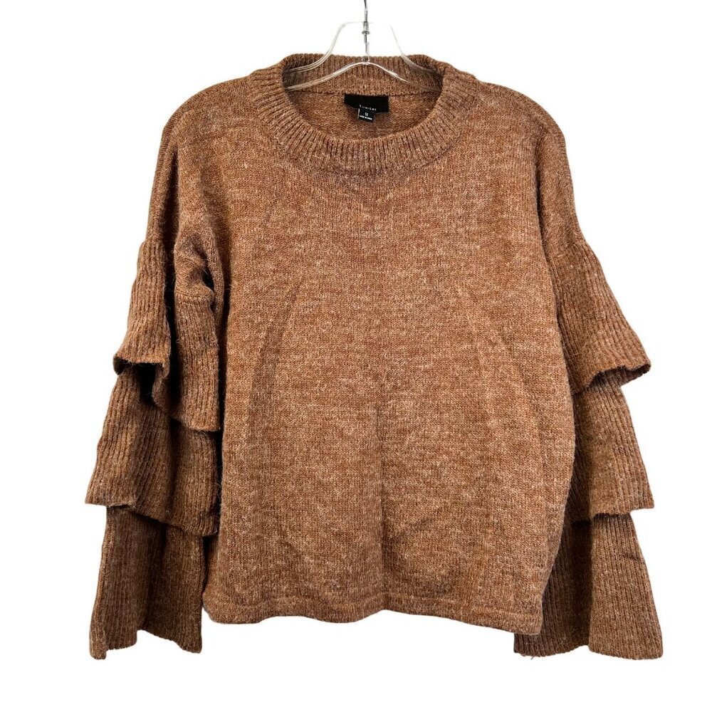 Lumiere Crew Neck Long Tiered Sleeve Sweater Rust/Gray Size Small Pullover